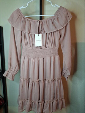 Promesa Women's Off Shoulder Mauve Chiffon Mini Dress NWT size S